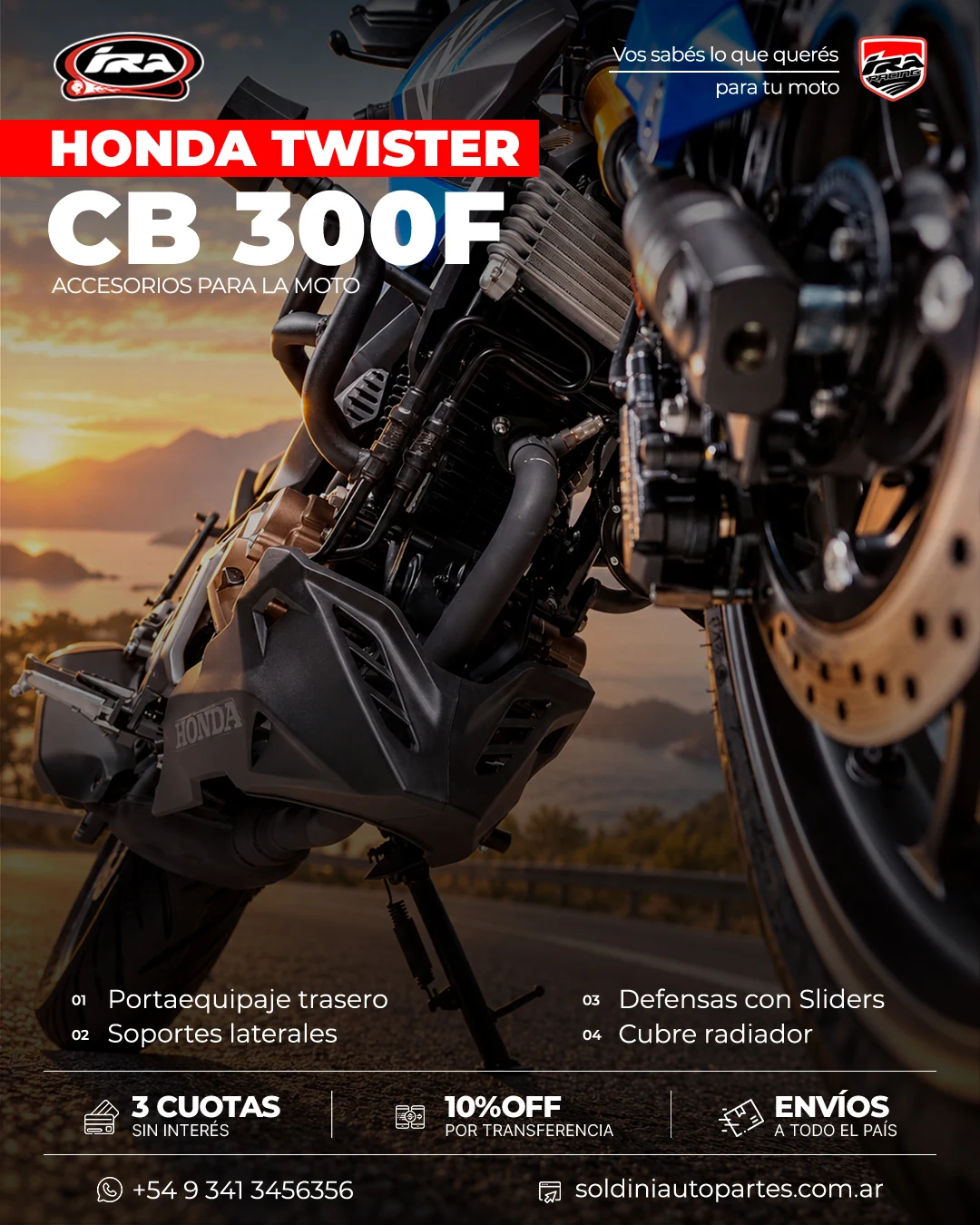 Detalle inferior de la Honda Twister CB 300F equipada