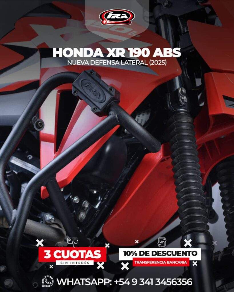 Descubrí la nueva Defensa Lateral IRA Racing 2025 para Honda XR 190. Más protección, diseño exclusivo y calidad en cada ruta.