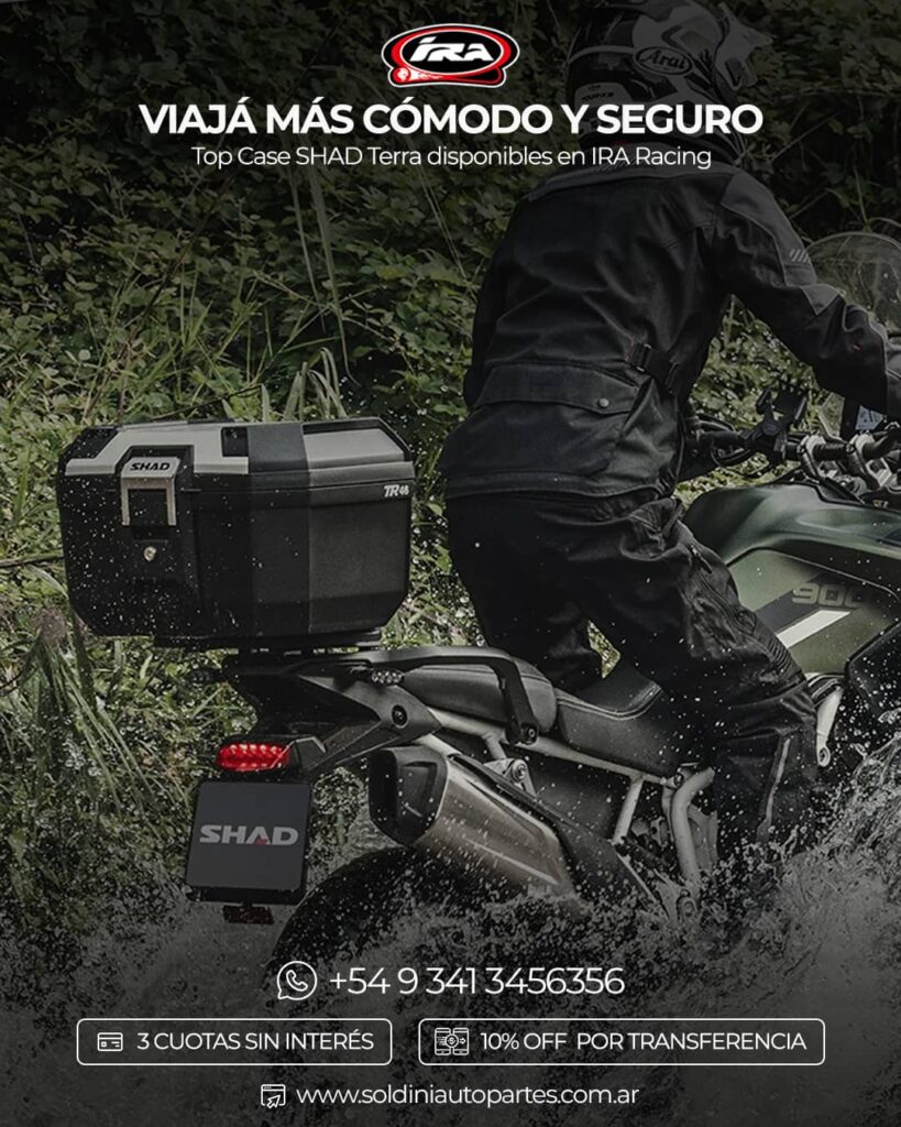 Baúl SHAD TERRA instalado en una moto de aventura