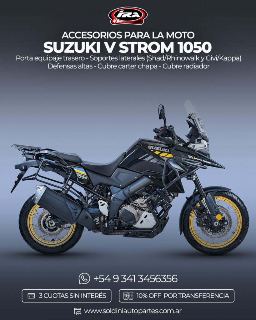 Suzuki V-Strom 1050 equipada para viajar con accesorios IRA Racing