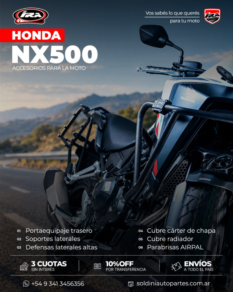 Honda NX500 equipada para viajar con accesorios IRA Racing