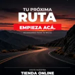 Campaña de accesorios para moto online de IRA Racing: una ruta de montaña al atardecer y el mensaje Tu próxima ruta empieza acá.